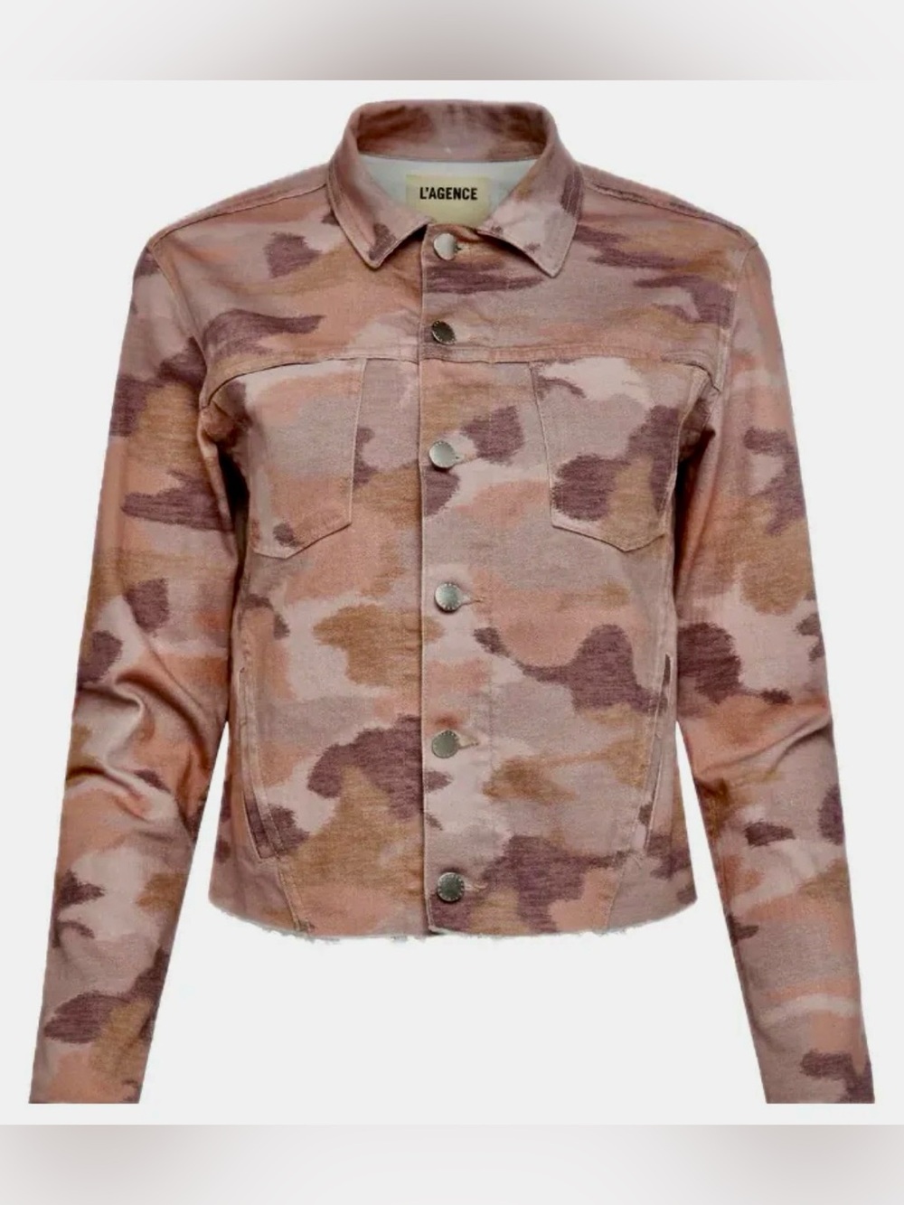 L’AGENCE Janice Pink Nude Camo Cropped Denim Jacket Large